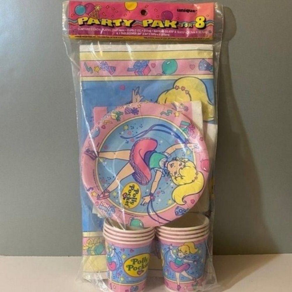 Bluebird Vintage Polly Pocket 1995 Party Pak For 8 - Plates Napkins Cups Tablecl